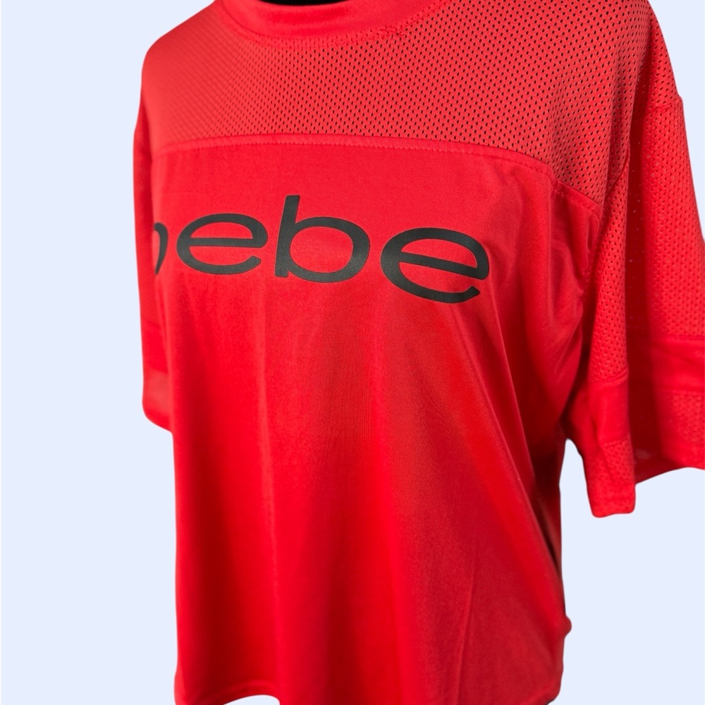 Bebe mesh logo tee red short sleeve top size S Y2K sporty clubwear - Picture 4 of 9